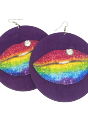 Boucles d'oreilles fermoir crochet en bois VIOLET bouche