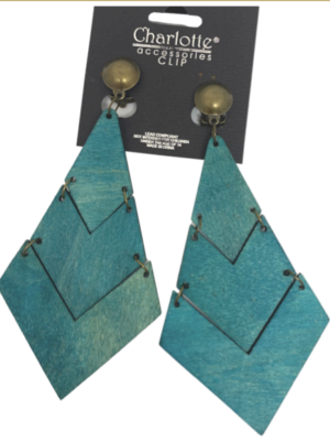 Boucles d'oreilles en bois BLEU à CLIP